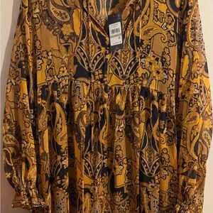 Tommy Hilfiger Yellow and Black Paisley Midi Dress